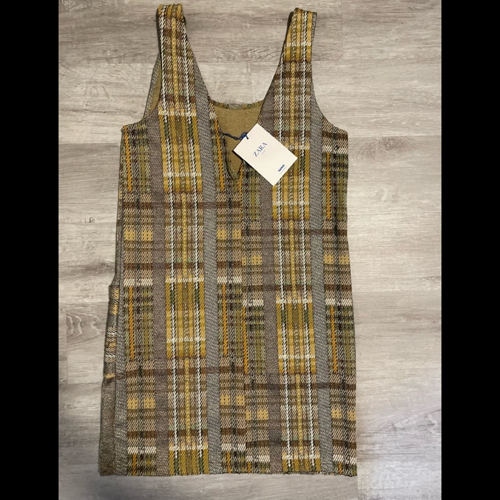 Zara multicolor rustic plaid mini romper dress with front pockets